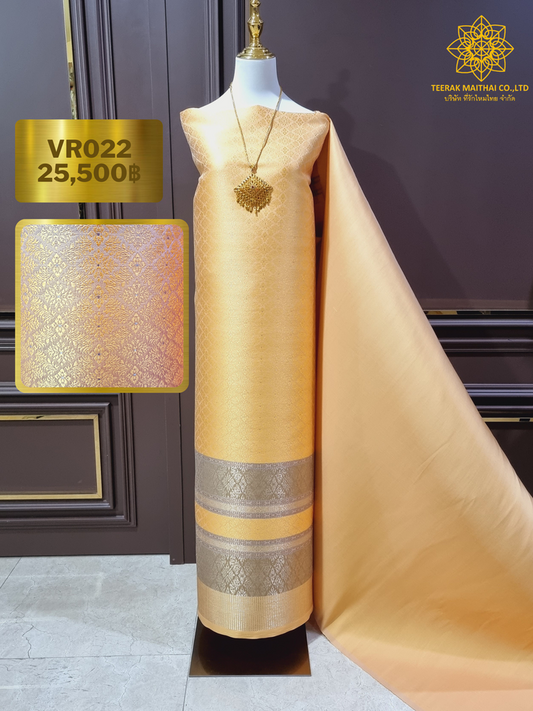 (Dress cloth) Yellow Lamphun silk with antique gold thread (solid color 2 meters + pattern 2.4 meters) yellow, code N90-29-VR022