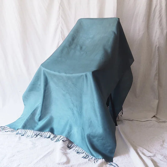 Large silk shawl with ruffle, size 100x200cm, blue-green, code ZYH-CT-102781