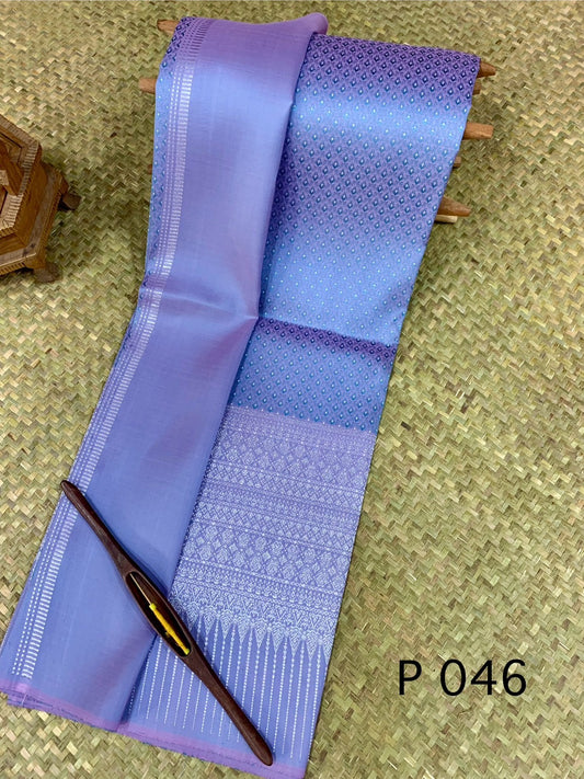 (Dress cloth) Surin Yok Dok silk Koh Choeng Silver Tin, size 1x4 meters (pattern 2 meters + background color 2 meters), purple-blue, code N10-AA-031867094043