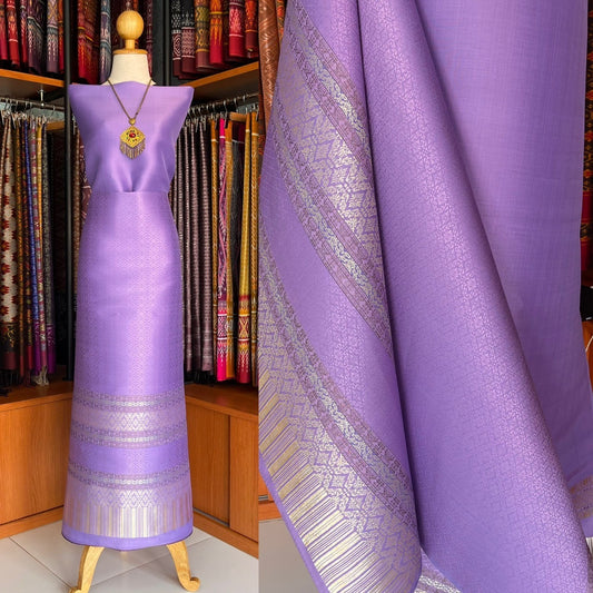 (Dress cloth) Lamphun silk (solid color 2 meters + pattern 2.4 meters) purple, code N90-MD-0413673