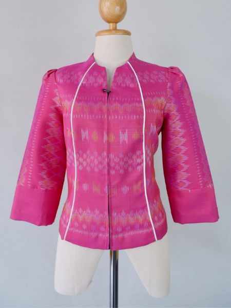 Women's shirt, three-quarter sleeves, Mudmee silk, chest size 38-40, pink, code WD-PTS0606662